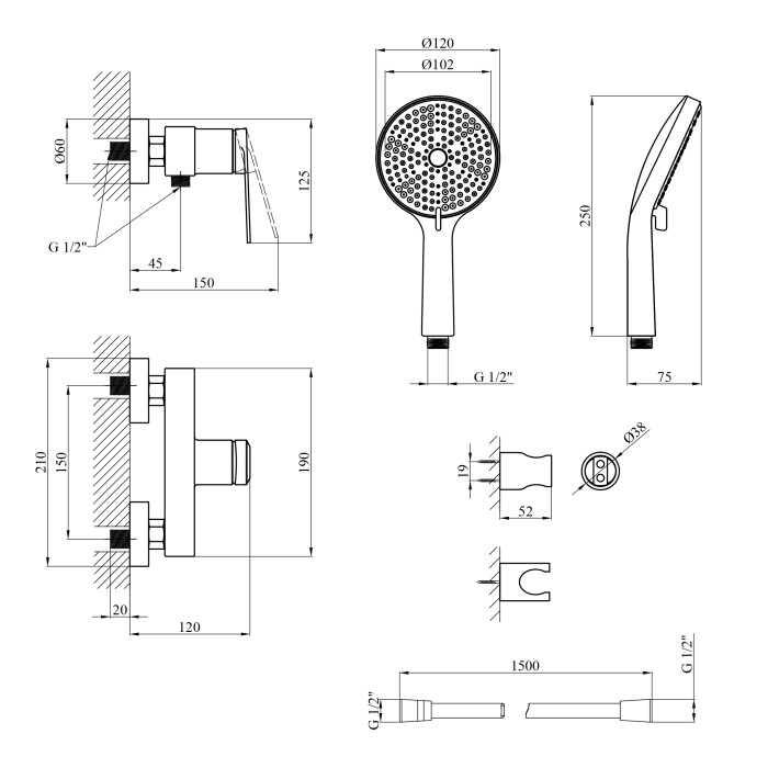 Змішувач для душу Kroner Element 211411-3801