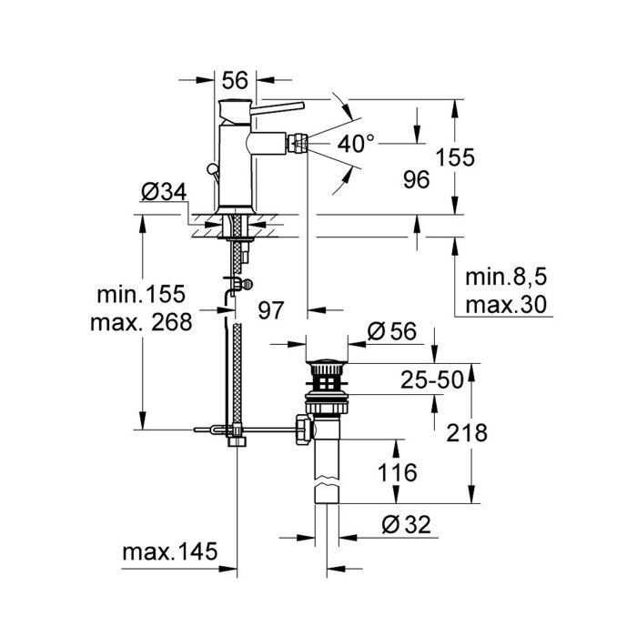 Змішувач для біде Grohe BauClassic 32864000