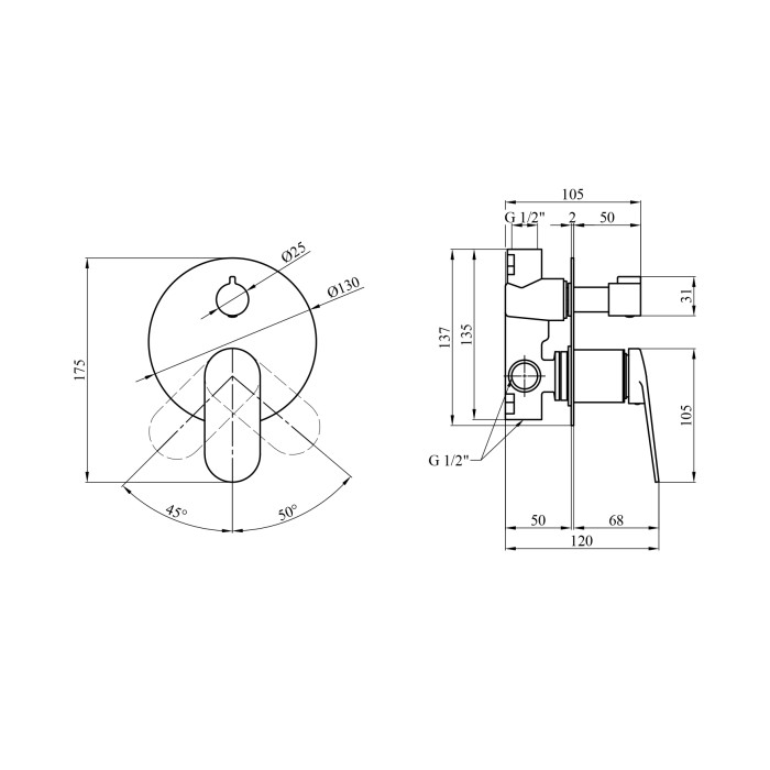 Змішувач прихованого монтажу для душу Kroner Element 211337-3801