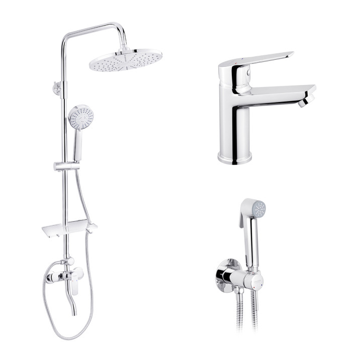 Набор 3 в 1 душова система Kroner Armada-C064K + змішувач Hagen-C010 + змішувач Bidet-C082